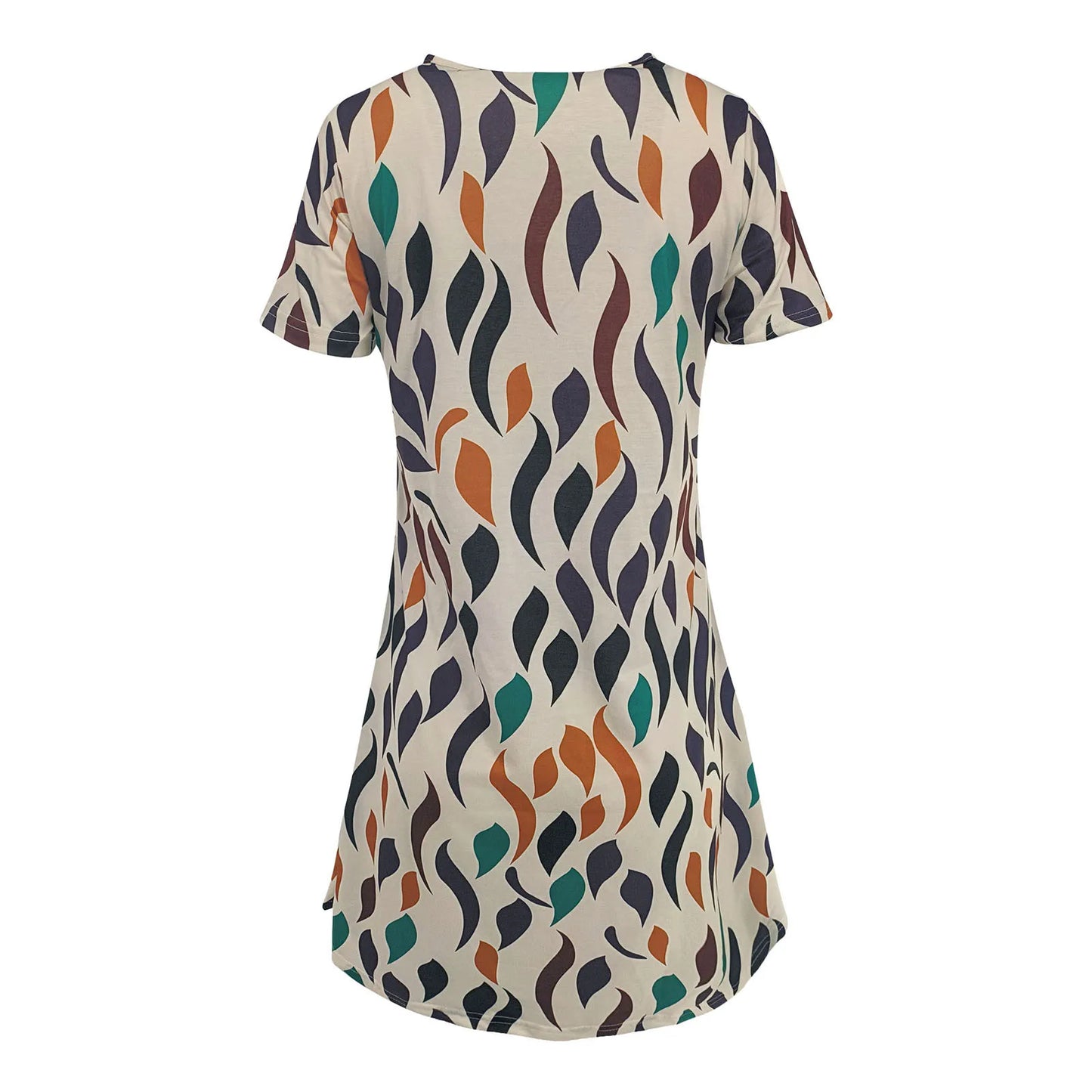 Short Sleeve V-Neck Feather Print Women Summer Clothing