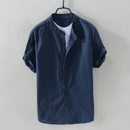 Men's Casual Blouse Cotton Linen Shirt Loose Tops Short Sleeve Tee Shirt