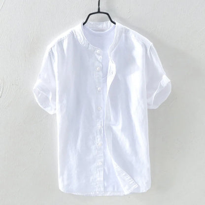 Men's Casual Blouse Cotton Linen Shirt Loose Tops Short Sleeve Tee Shirt